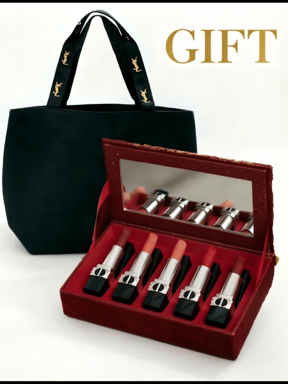 Yves Saint Laurent Black Tote with Red Lipstick Set